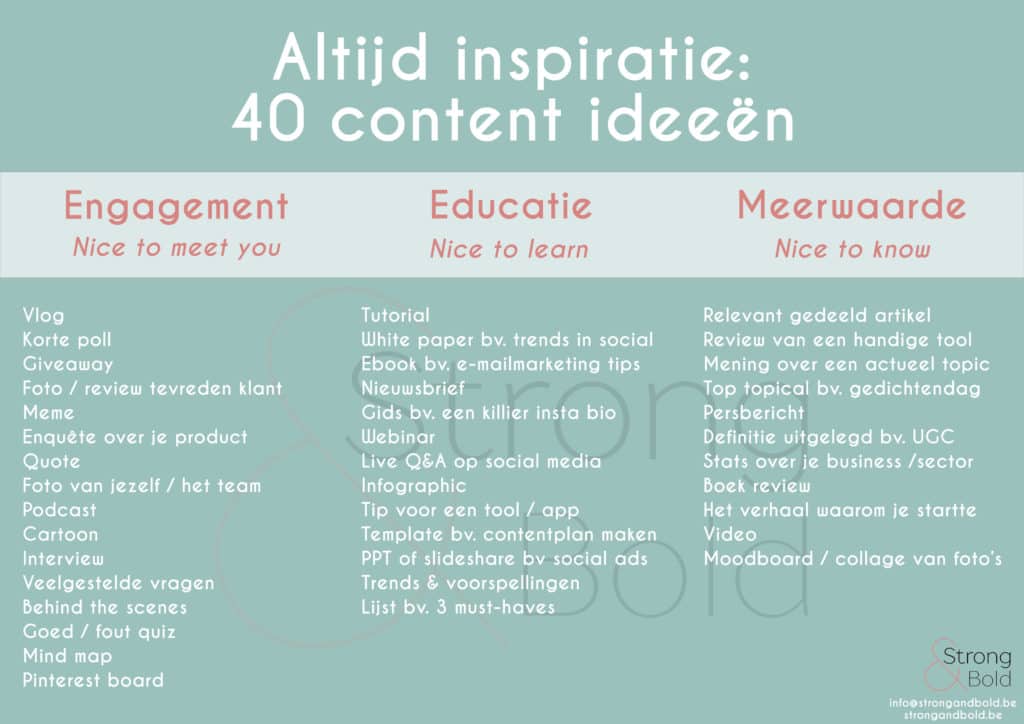 Wat online posten - 40 content ideeen -Strong & Bold Hasselt